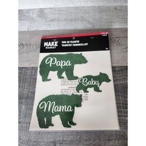 Christmas Iron-on Transfers - Mama Papa and Baby Bear - Green Plaid - DIY Crafts